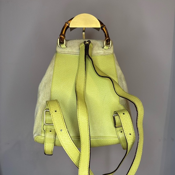 Gucci Vintage Lime Green Suede Bamboo Mini Backpack 1990s - Picture 3 of 11